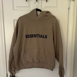 Essentials Women's Hoodie Sweatshirt in Taupe with Black Logo